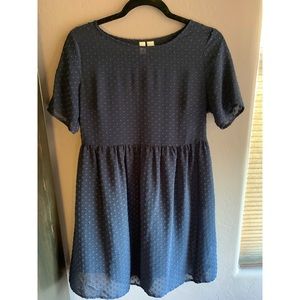 🌟 Forever 21 Blue Polka Dot Sheer Textured A-line Dress Size Small